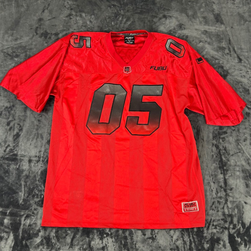 FUBU Sport Football Jersey‎ Mens XL Red 05 Mesh Streetwear Hip Hop V-Neck